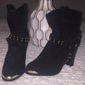 Black swede cowboy booties